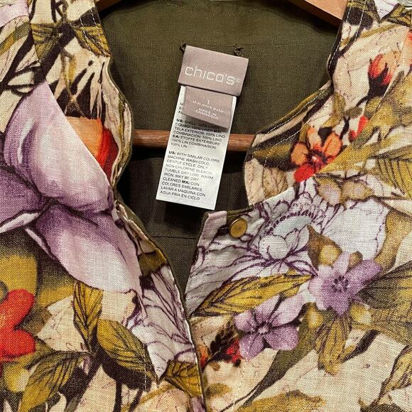 Chico’s Reversible Linen Jacket | 1 M, Fall Floral & Olive Green Capsule Piece - Picture 6 of 11